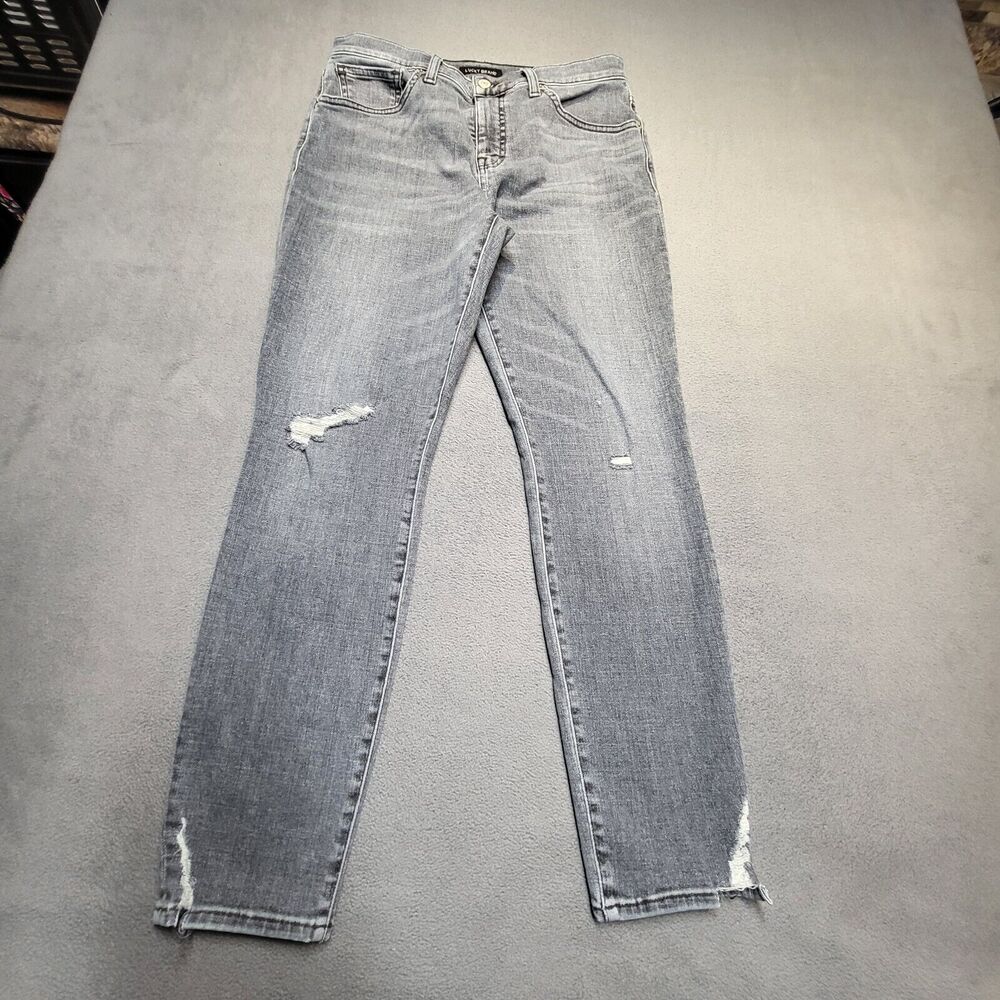Lucky Brand‎ Jeans Womens 8? Gray Ava Mid Rise Skinny Stretch Distressed Denim